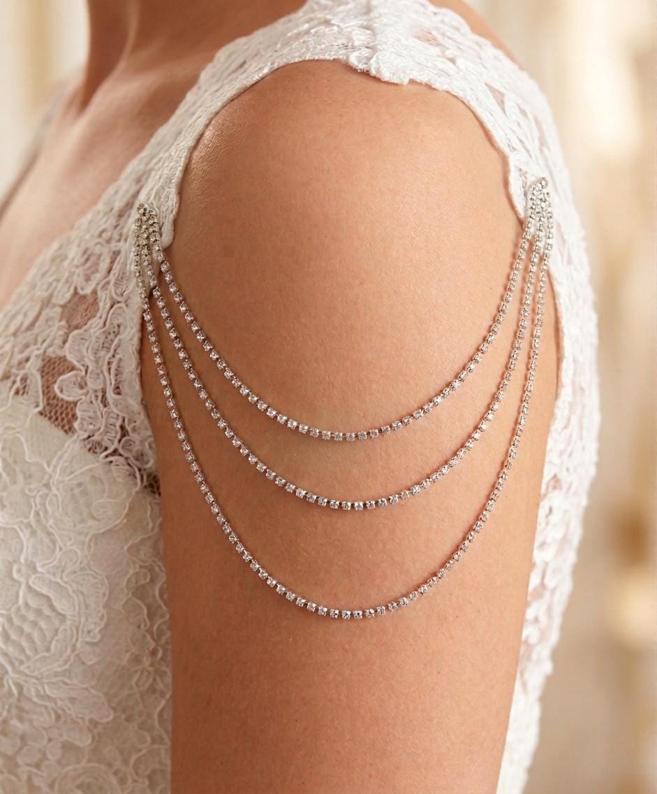 Diamante Rhinestone Shoulder Chain Epaulettes: Silver Plated Body jewellery