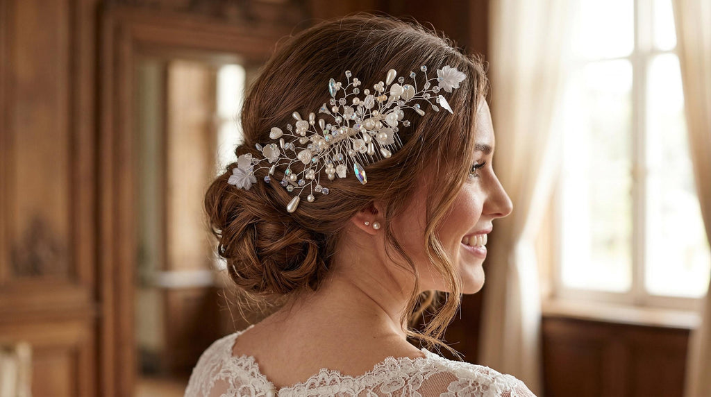 Bridal hair comb. Crystals, Pearls, Hearts, Swarovski crystal beads. Wedding headpiece. 9.5 Inch wide
