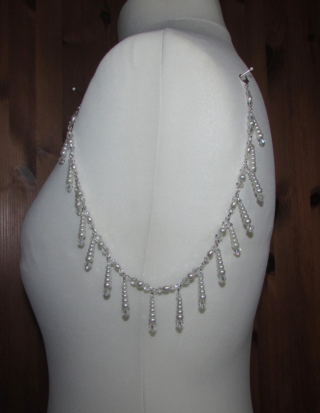 AB Crystal and pearl drop arm Chains Handmade Silver Wedding Body Jewellery  sold as 1 pair. Choose 1 or 2 row options
