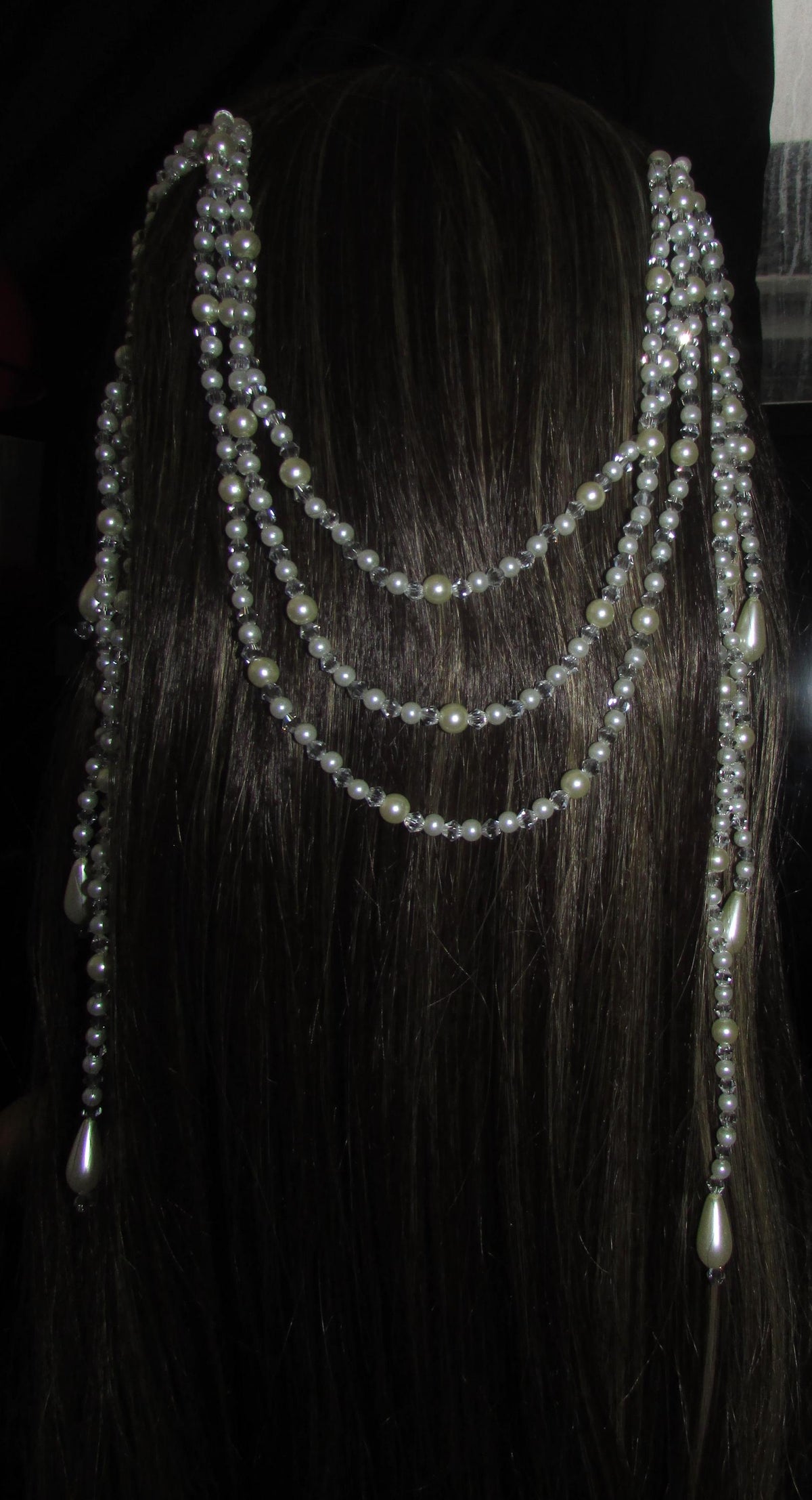 Crystal and pearl teardrop wedding hair chain accessory comb. Choose 2 or 3 rows. Bridal headpiece.