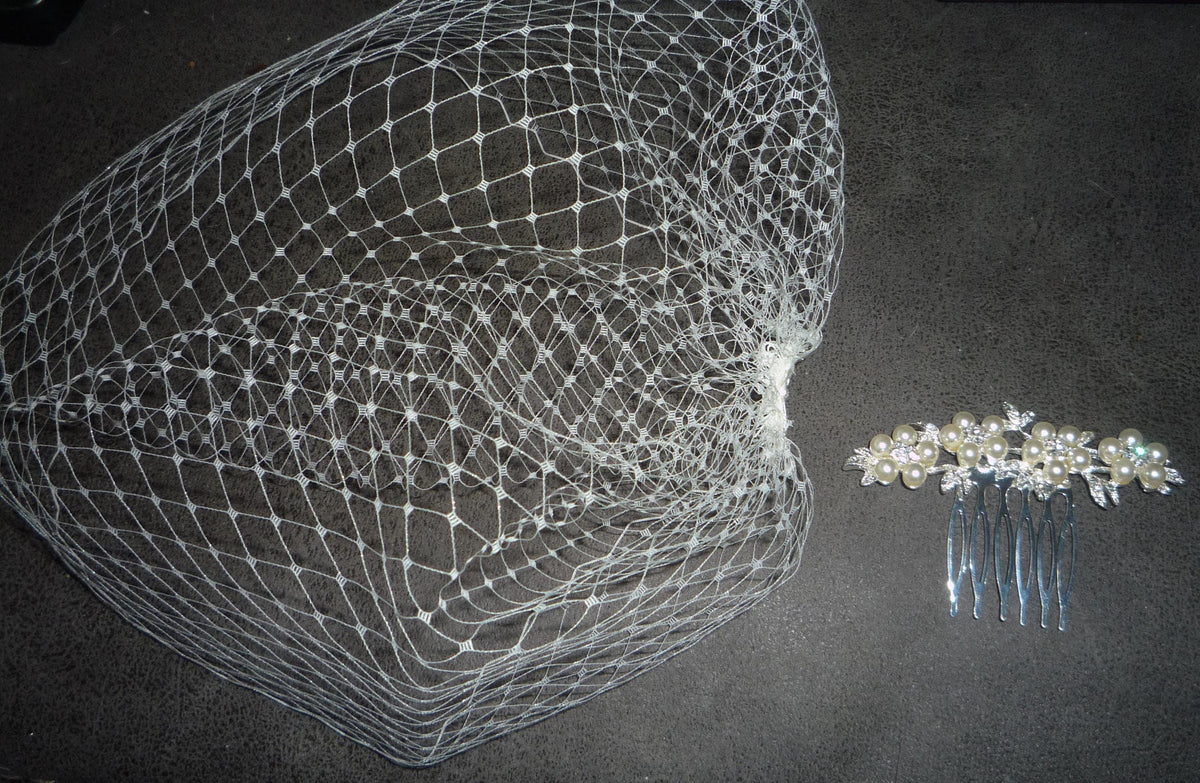 Birdcage veil wedding veil Diamante and Ivory Pearl comb.