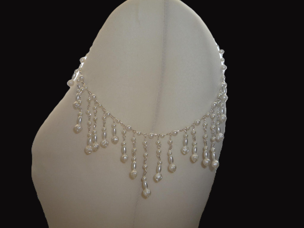 Shoulder arm Chains Pearl drop roses Epaulettes: Handmade Silver Wedding Body Jewellery  sold as 1 pair.
