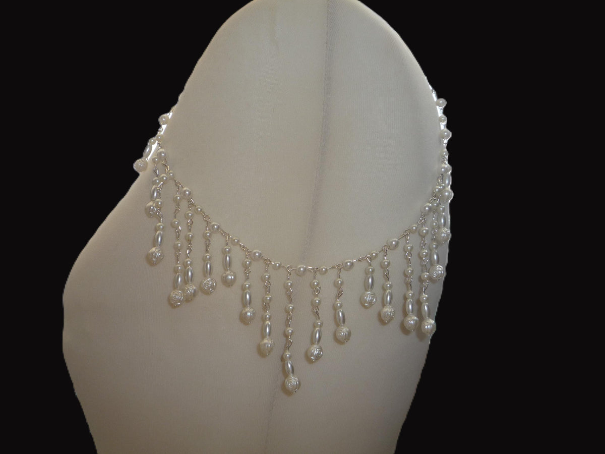 Shoulder arm Chains Pearl drop roses Epaulettes: Handmade Silver Wedding Body Jewellery  sold as 1 pair.