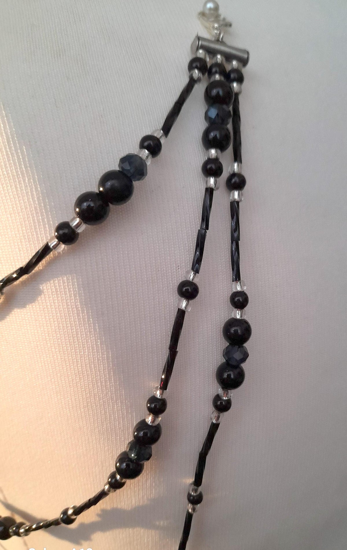 Crystal Pearl Shoulder Chain Epaulettes: Black Twists, Teardrop Crystals