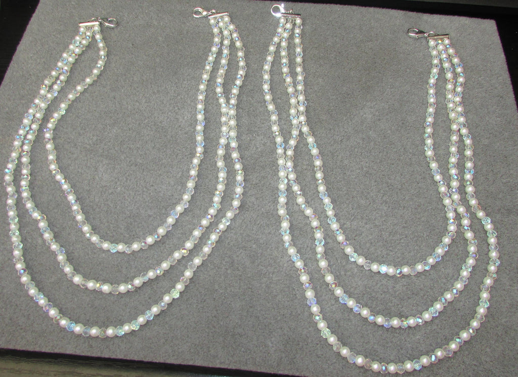 AB Crystal and Pearl Shoulder Arm Chain Epaulettes: 3 rows bridal chains sold as 1 pair colour options.