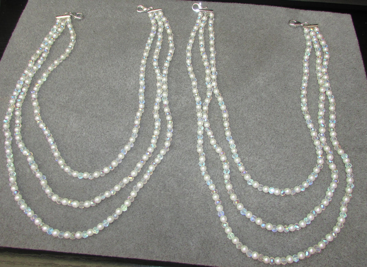 AB Crystal and Pearl Shoulder Arm Chain Epaulettes: 3 rows bridal chains sold as 1 pair colour options.