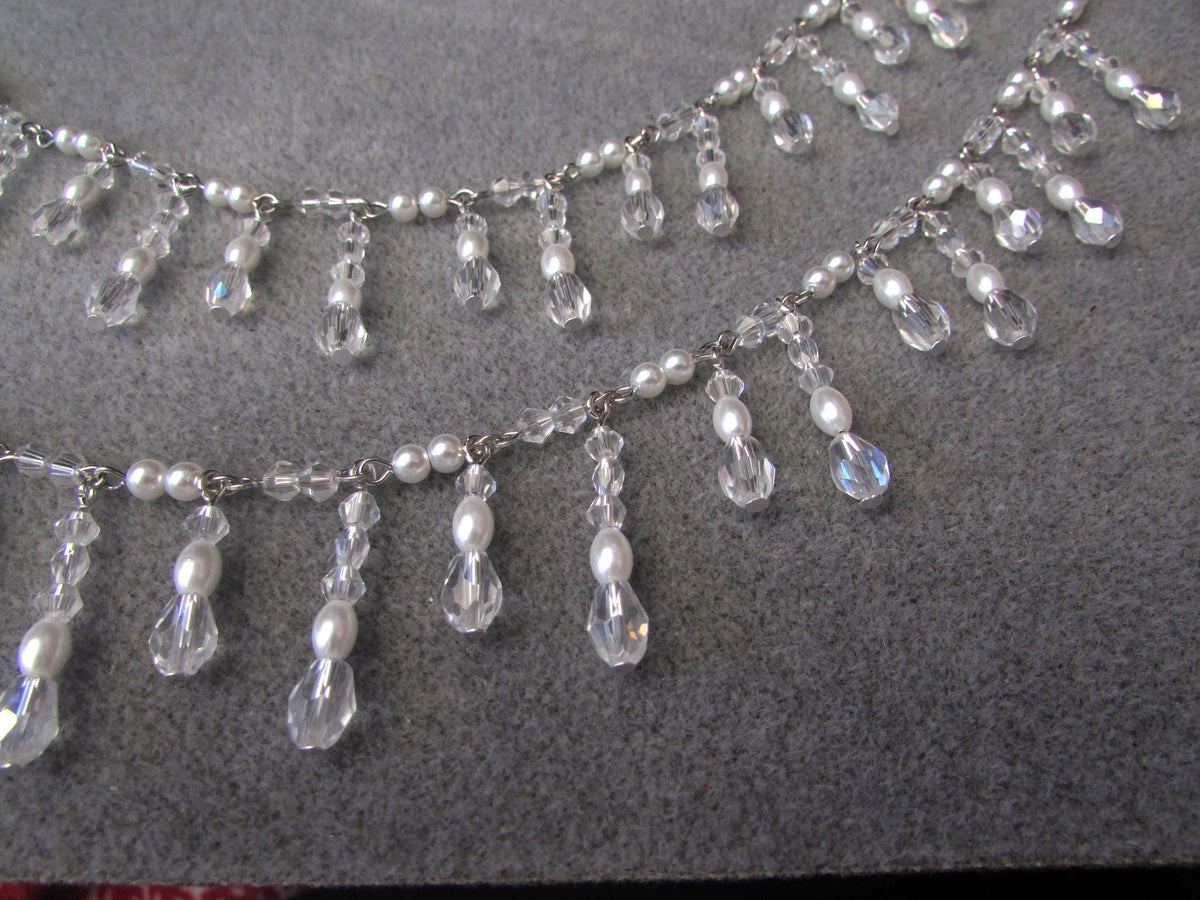 Shoulder Chains Crystal drop Epaulettes:  Treadrop with Crystals, pearls and rice pearls. Handmade Silver Body Jewellery 1 pair