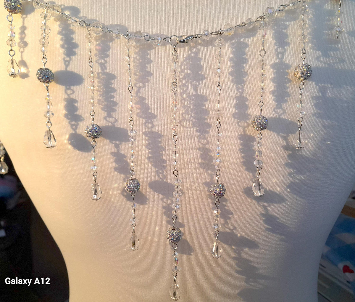 Crystal Diamante Back Shoulder Draped Necklace: Silver Plated Low Back Dress Chain