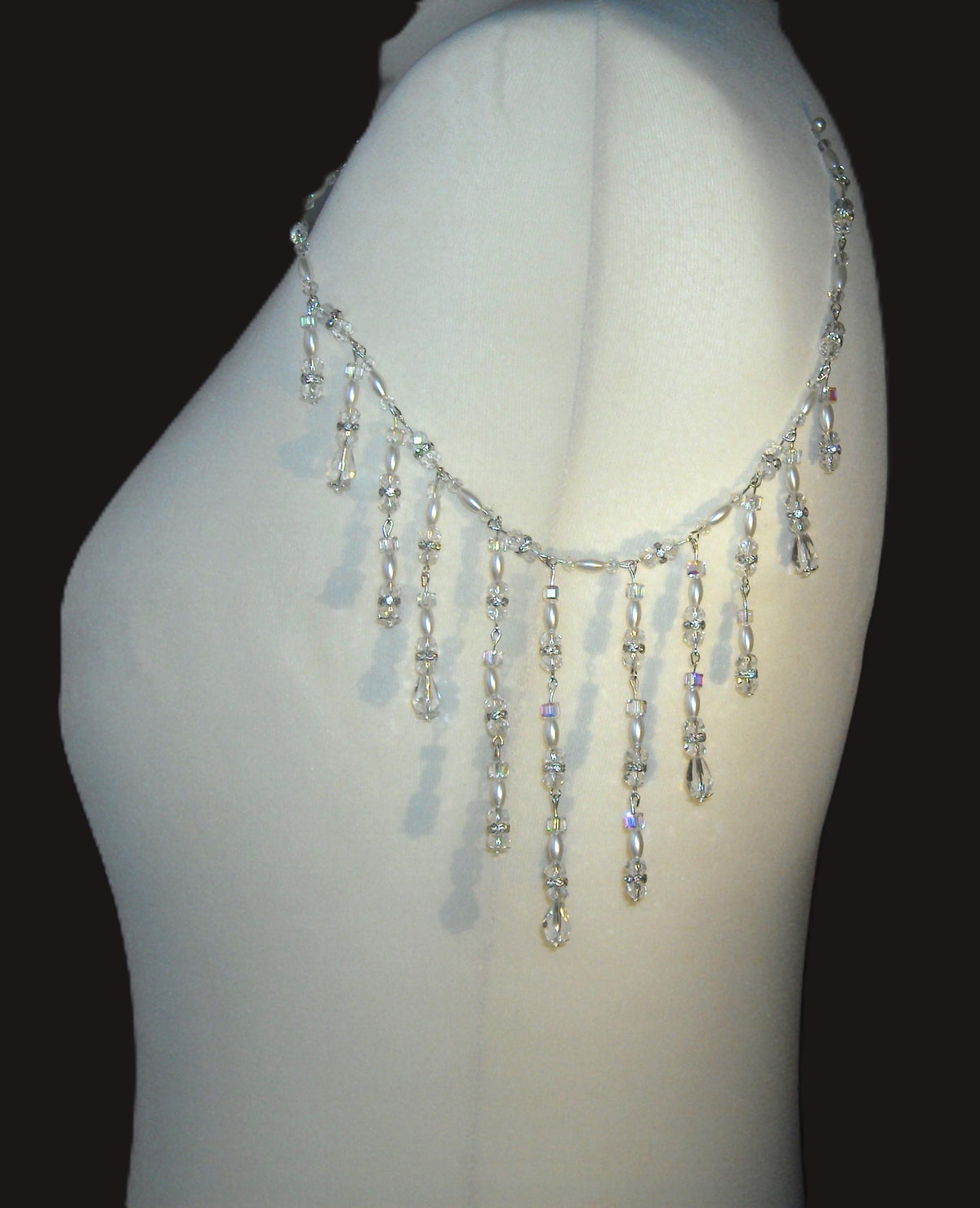 Shoulder Chains Epaulettes Crystal Pearl Teardrops : Handmade Silver Body Jewellery 1 pair