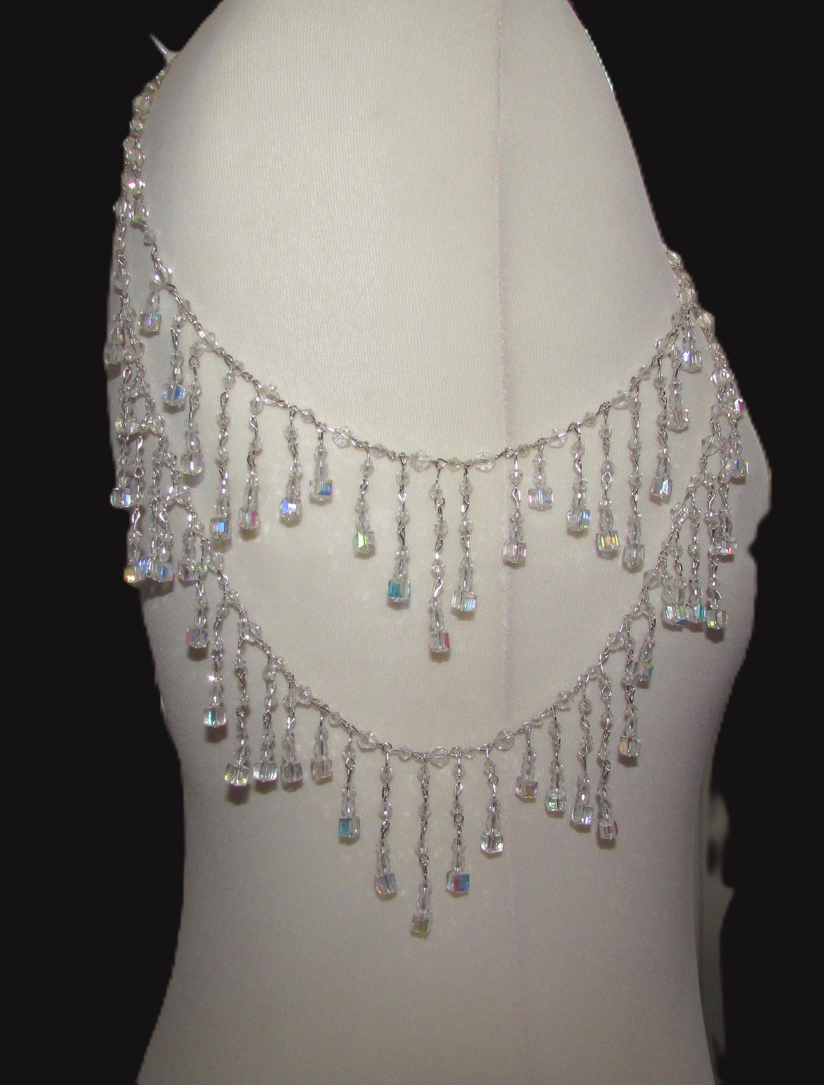 Shoulder arm Chains Crystal drop cube Epaulettes: 2 rows Handmade Silver Body Jewellery 1 pair