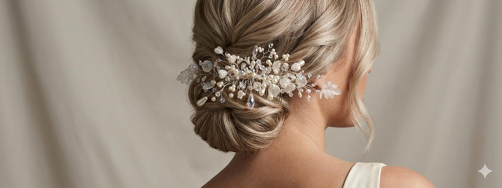 Bridal hair comb. Crystals, Pearls, Hearts, Swarovski crystal beads. Wedding headpiece. 9.5 Inch wide
