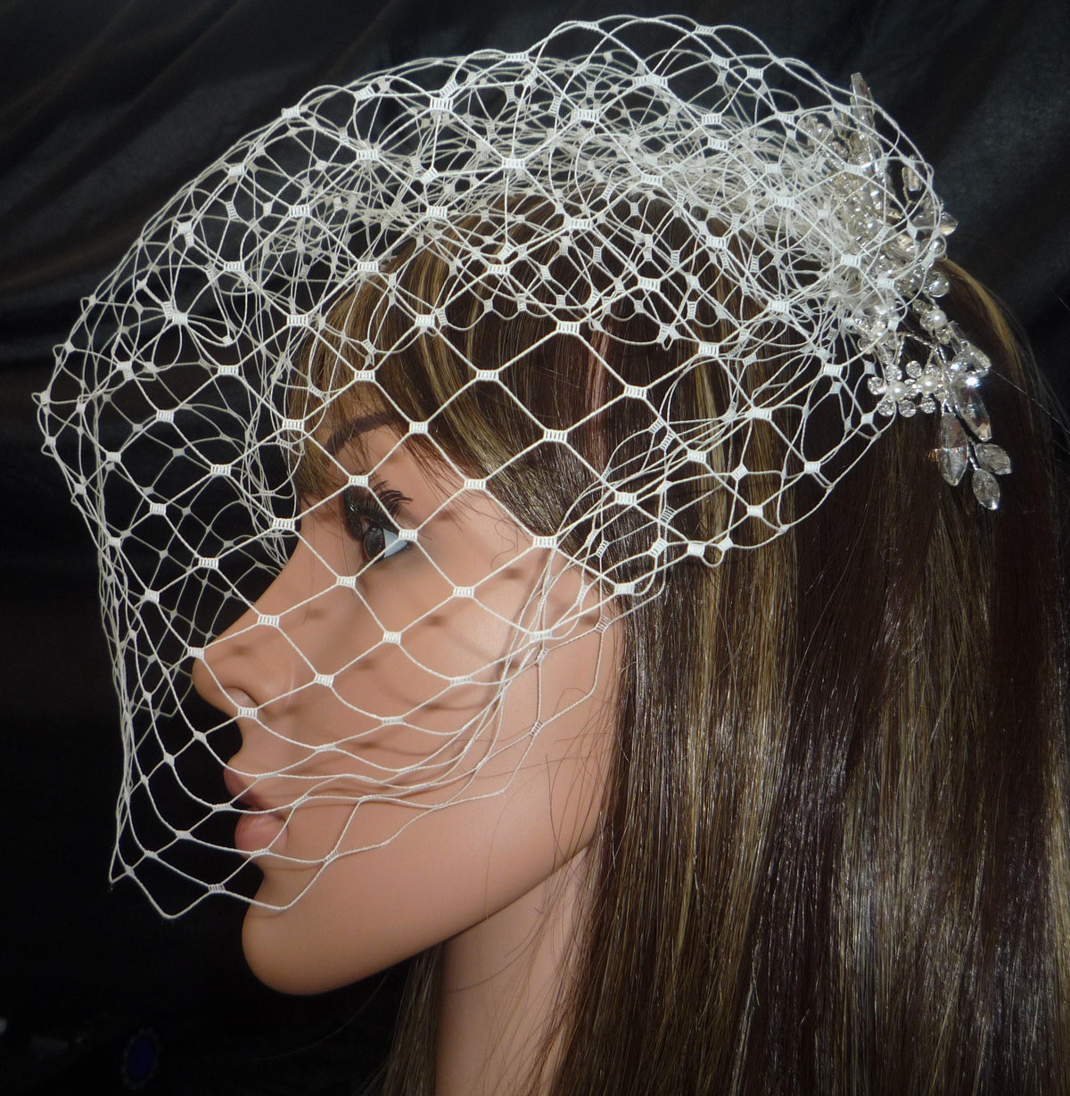 Ivory Birdcage Wedding Veil 12" | Diamante Crystal Pearl Comb | Handmade Bridal Veil