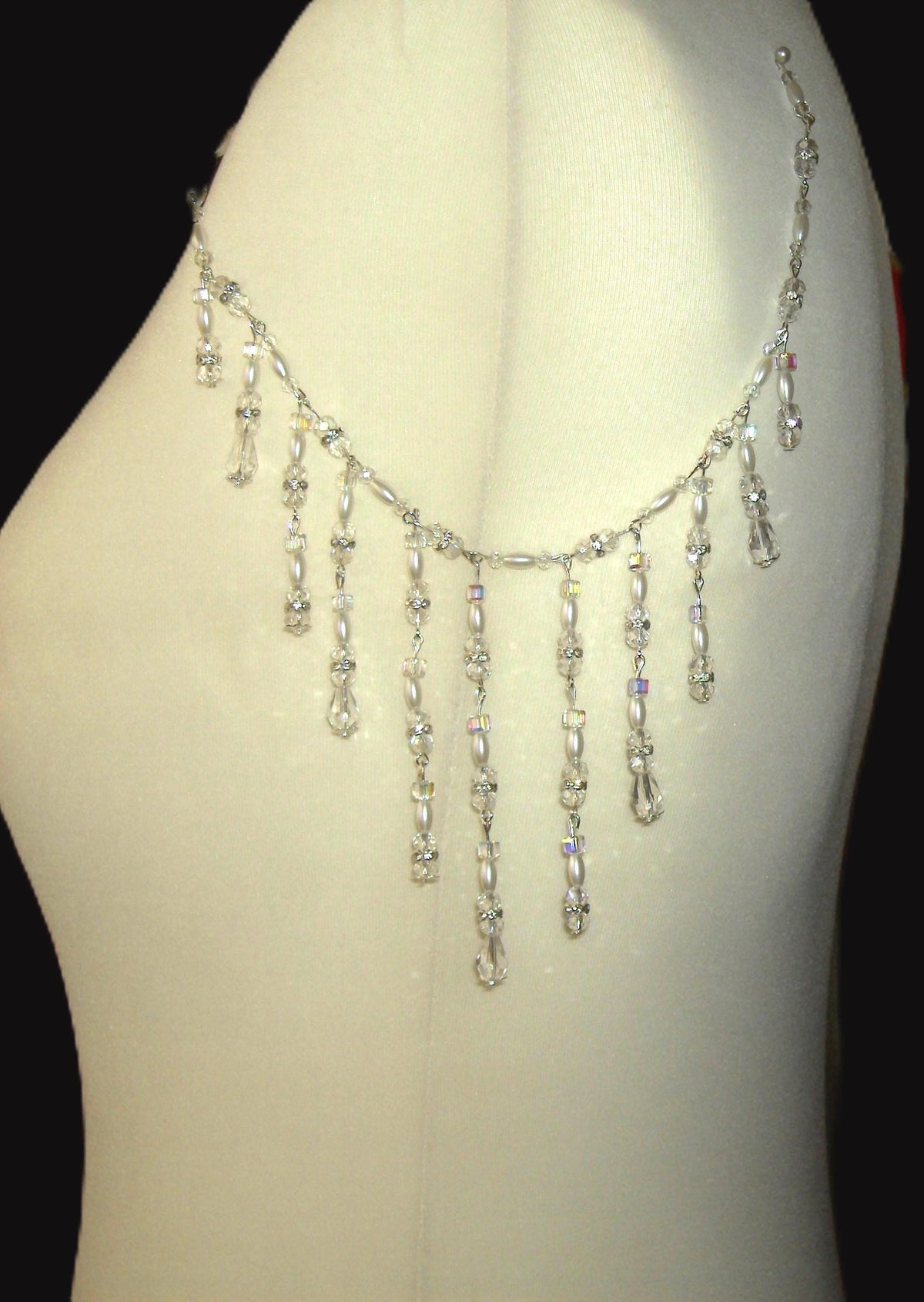 Shoulder Chains Epaulettes Crystal Pearl Teardrops : Handmade Silver Body Jewellery 1 pair
