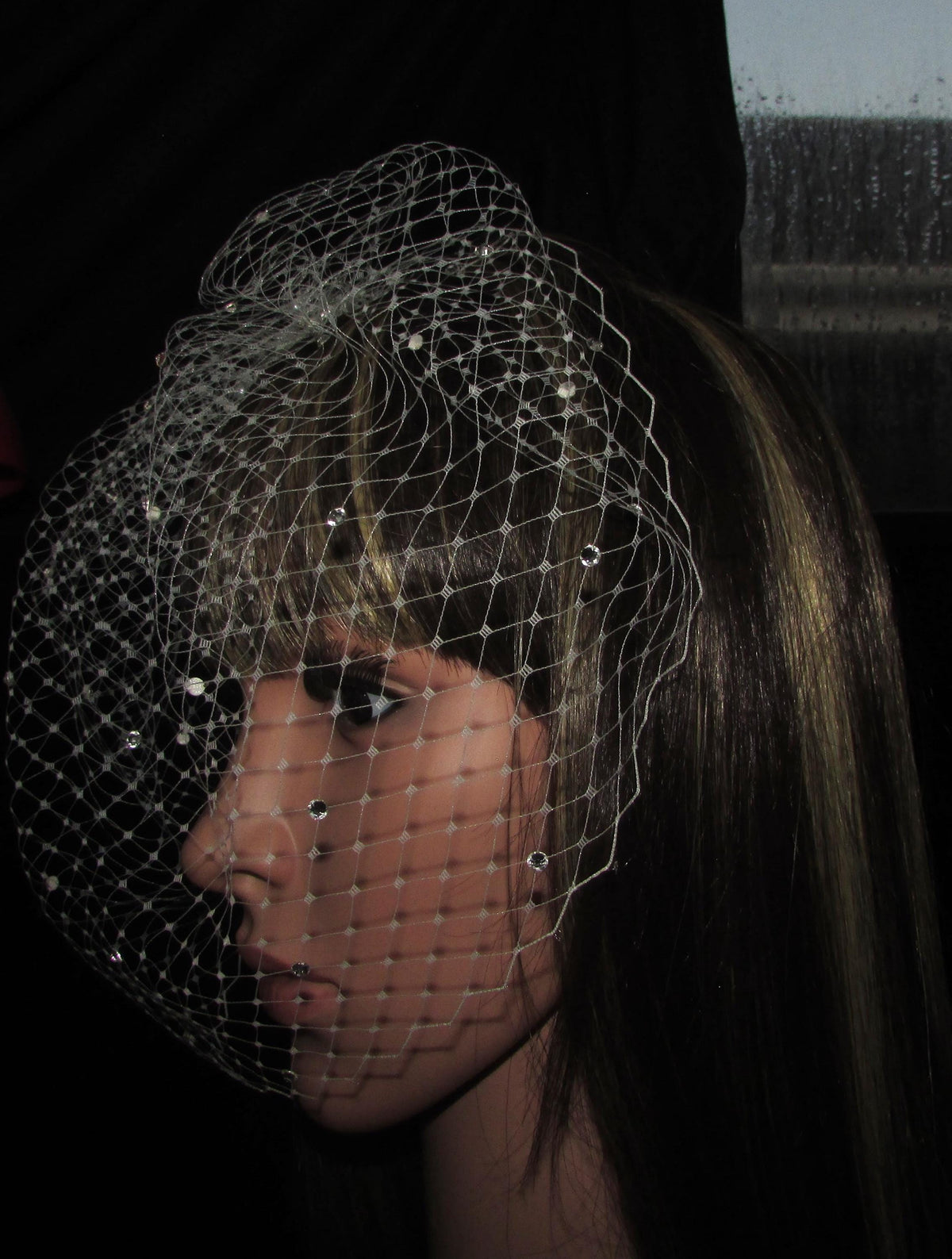 Birdcage wedding veil Ivory with scattered diamante rhinestones. 8 inch full face