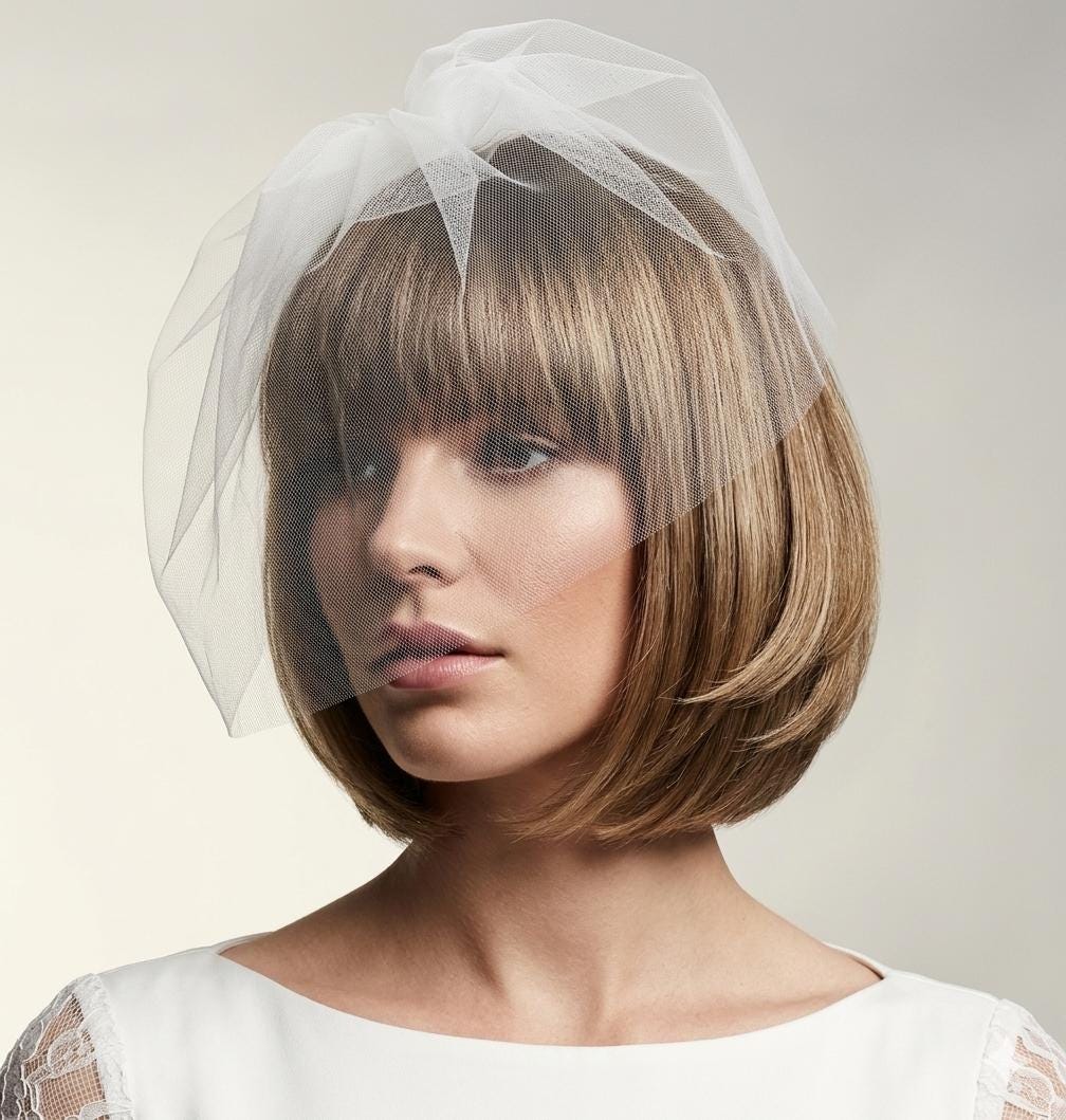 Birdcage veil wedding veil Ivory or Pale Ivory plain Illusion tulle veil. 12 inch full face