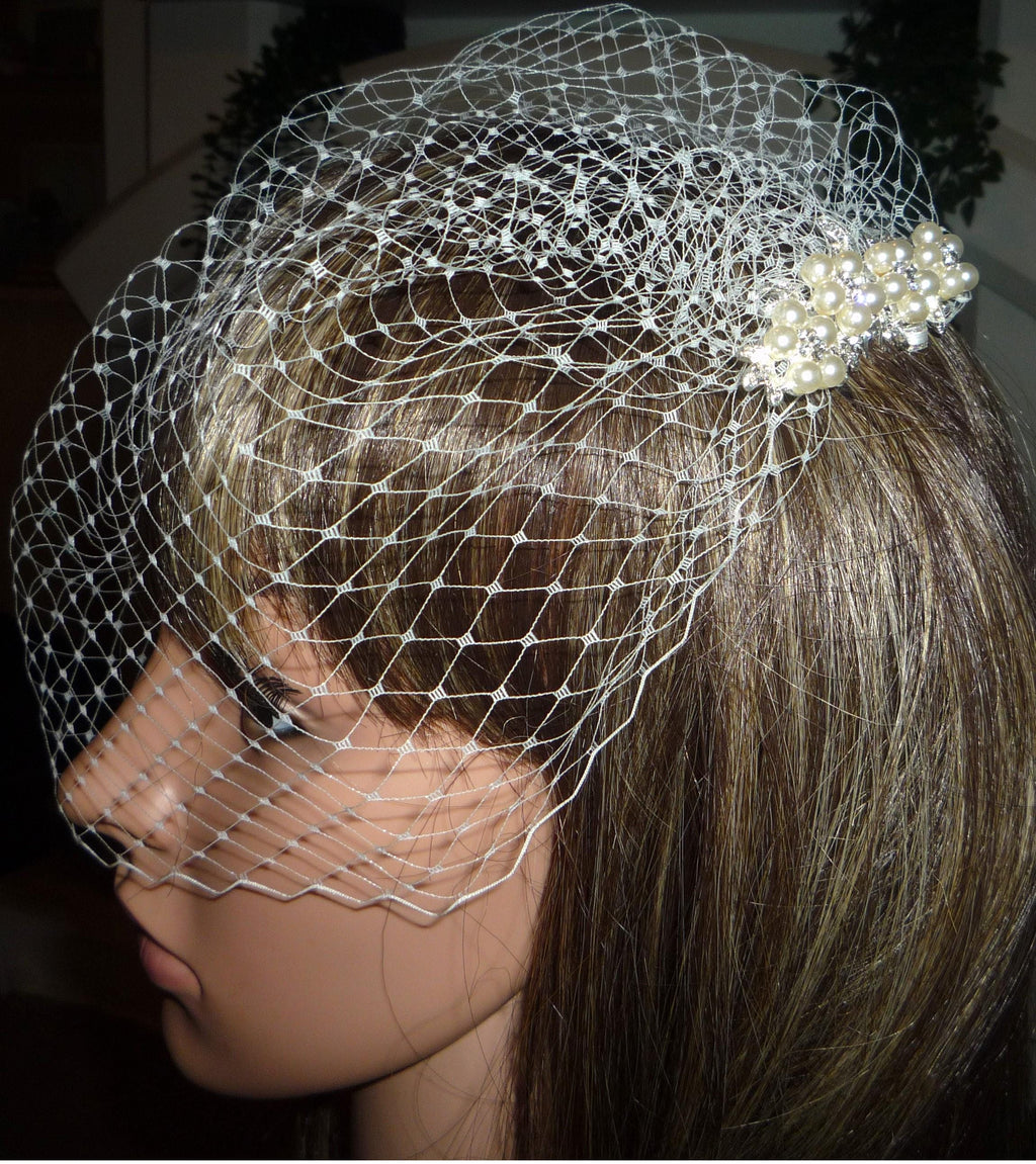 Birdcage veil wedding veil Diamante and Ivory Pearl comb.