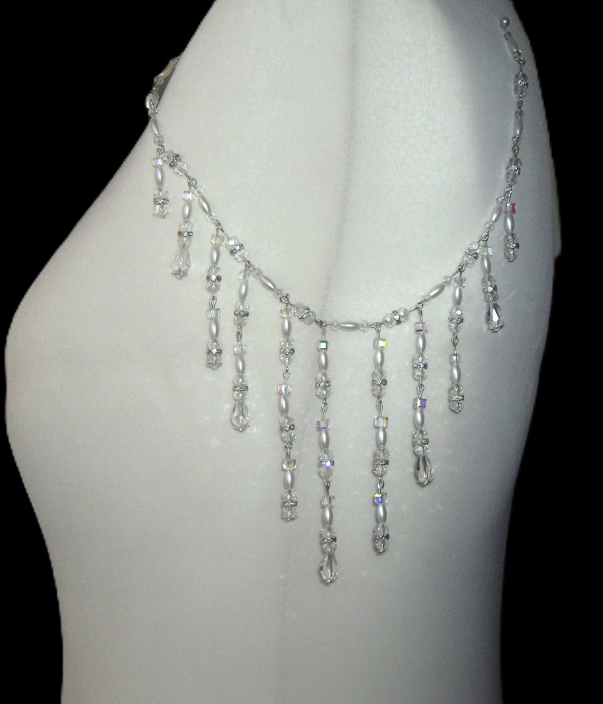 Shoulder Chains Epaulettes Crystal Pearl Teardrops : Handmade Silver Body Jewellery 1 pair