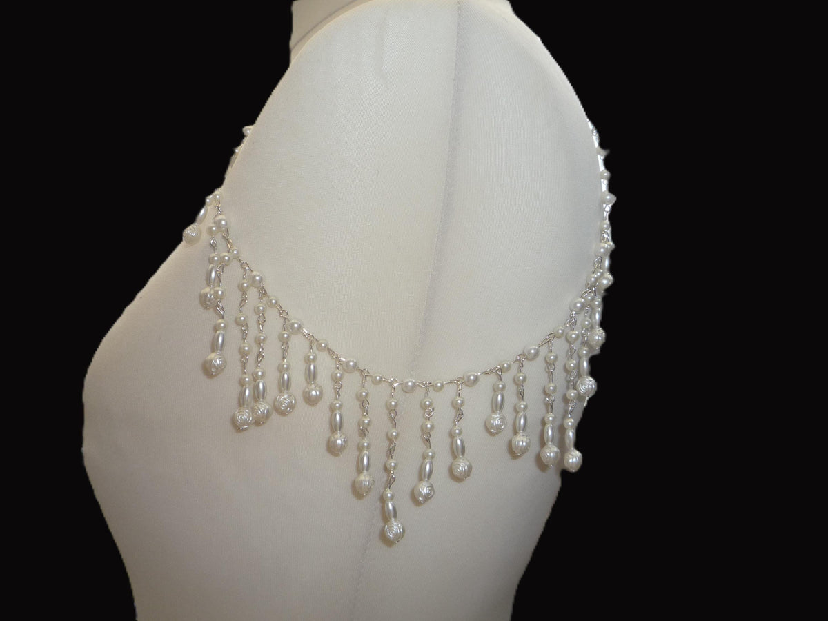 Shoulder arm Chains Pearl drop roses Epaulettes: Handmade Silver Wedding Body Jewellery  sold as 1 pair.