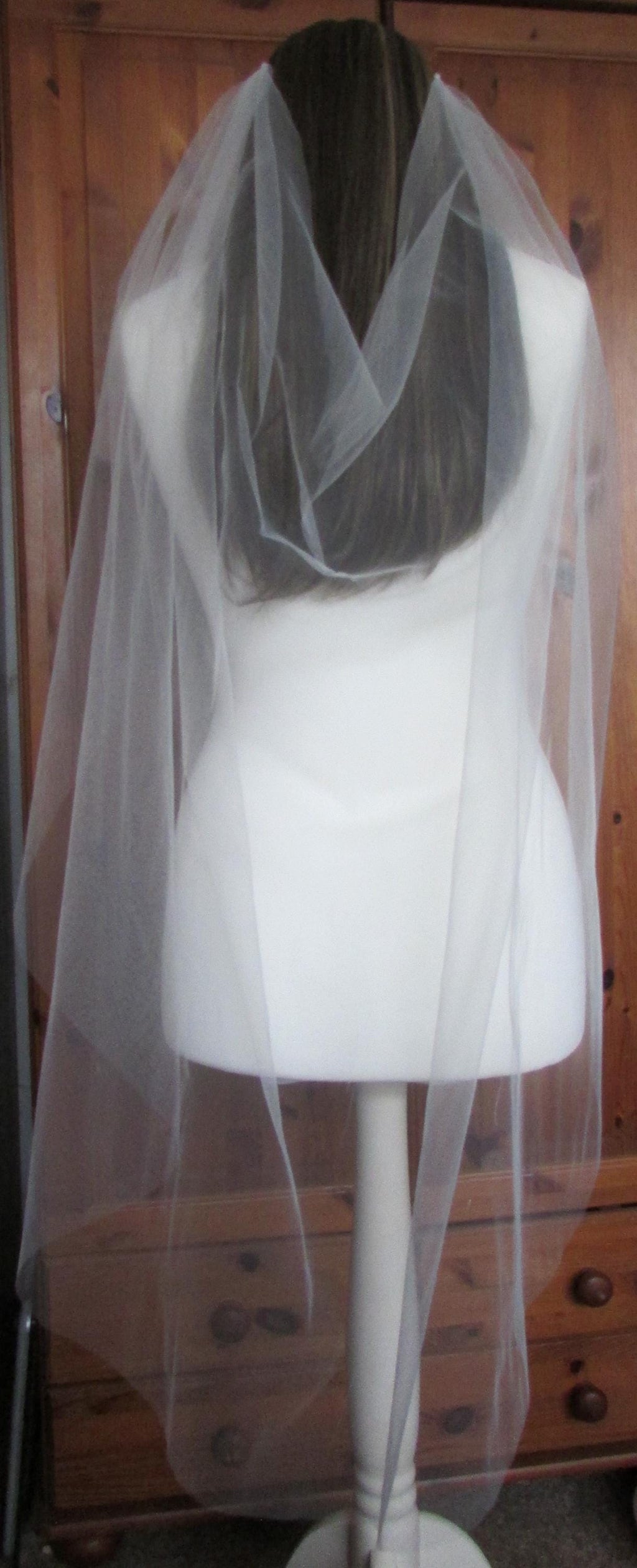 Ivory Wedding veil. Draped style. Fingertip 1 tier veil 42 inch. Cut edged. Ivory or pale Ivory option.