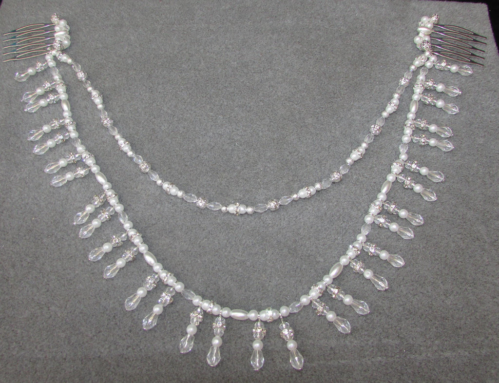Crystal pearl diamante teardrop wedding hair chain accessory comb. Choose 2 rows. Bridal headpiece.