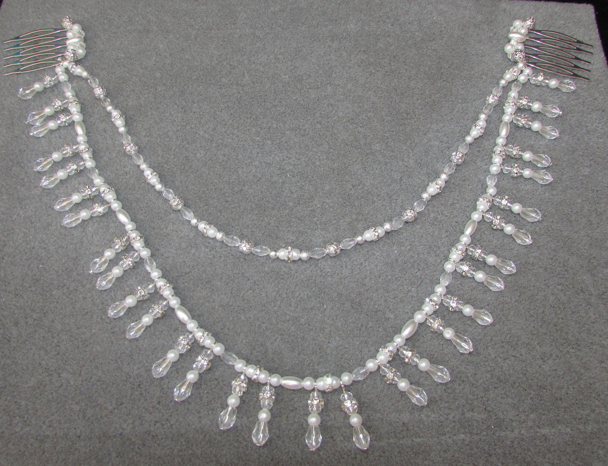 Crystal pearl diamante teardrop wedding hair chain accessory comb. Choose 2 rows. Bridal headpiece.