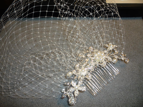 Birdcage veil wedding veil Ivory Diamante and Pearl comb.