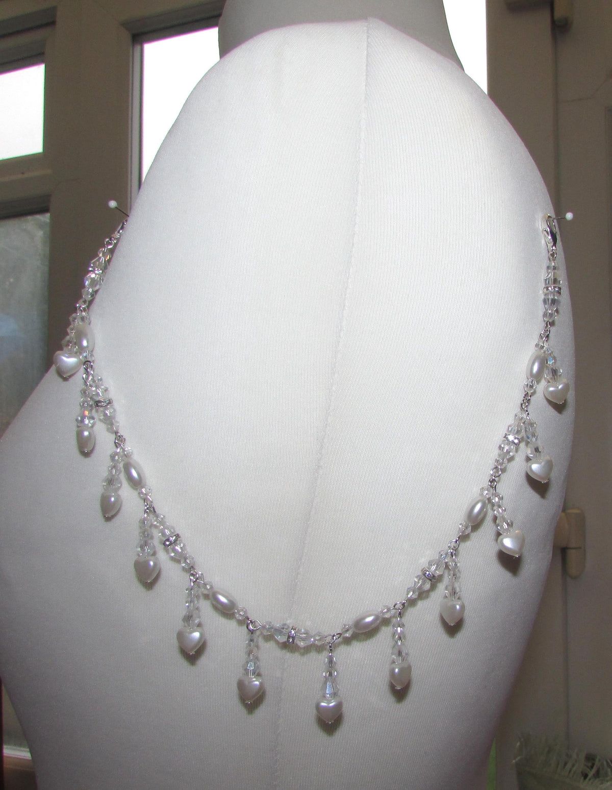 Shoulder Arm Chains Crystal and Pearl Heart drops Epaulettes with rice pearls. Handmade Silver Body Jewellery 1 pair