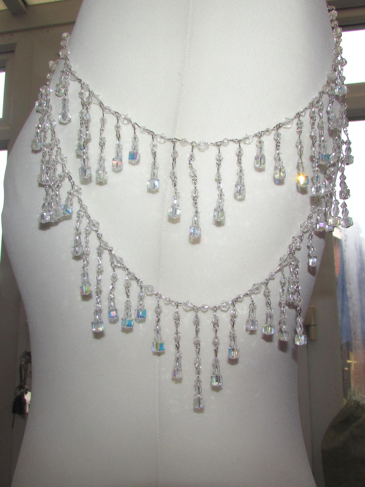 Shoulder arm Chains Crystal drop cube Epaulettes: 2 rows Handmade Silver Body Jewellery 1 pair