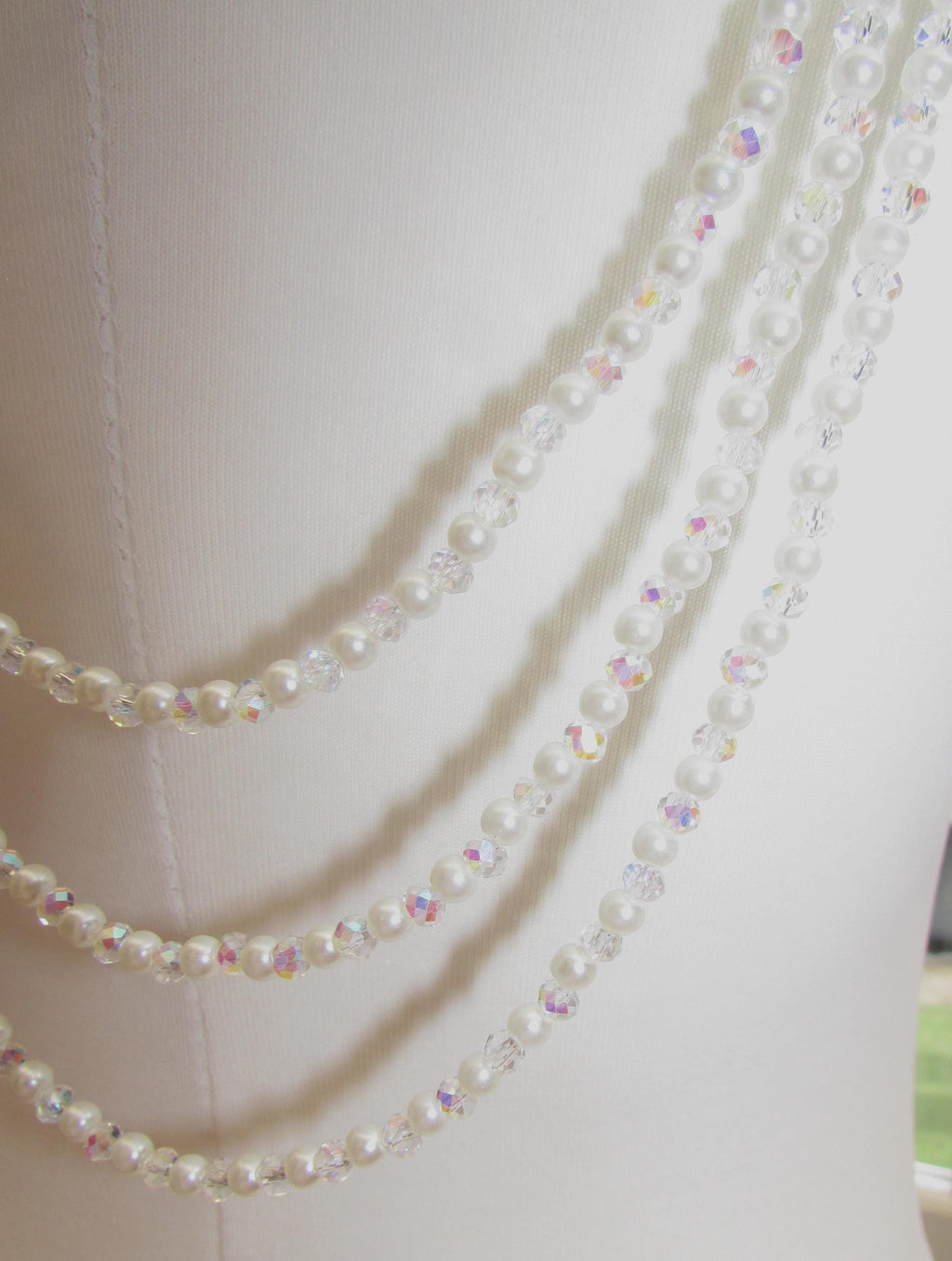 AB Crystal and Pearl Shoulder Arm Chain Epaulettes: 3 rows bridal chains sold as 1 pair colour options.