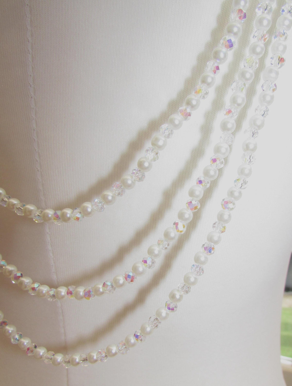 AB Crystal and Pearl Shoulder Arm Chain Epaulettes: 3 rows bridal chains sold as 1 pair colour options.