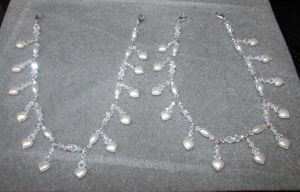 Shoulder Arm Chains Crystal and Pearl Heart drops Epaulettes with rice pearls. Handmade Silver Body Jewellery 1 pair