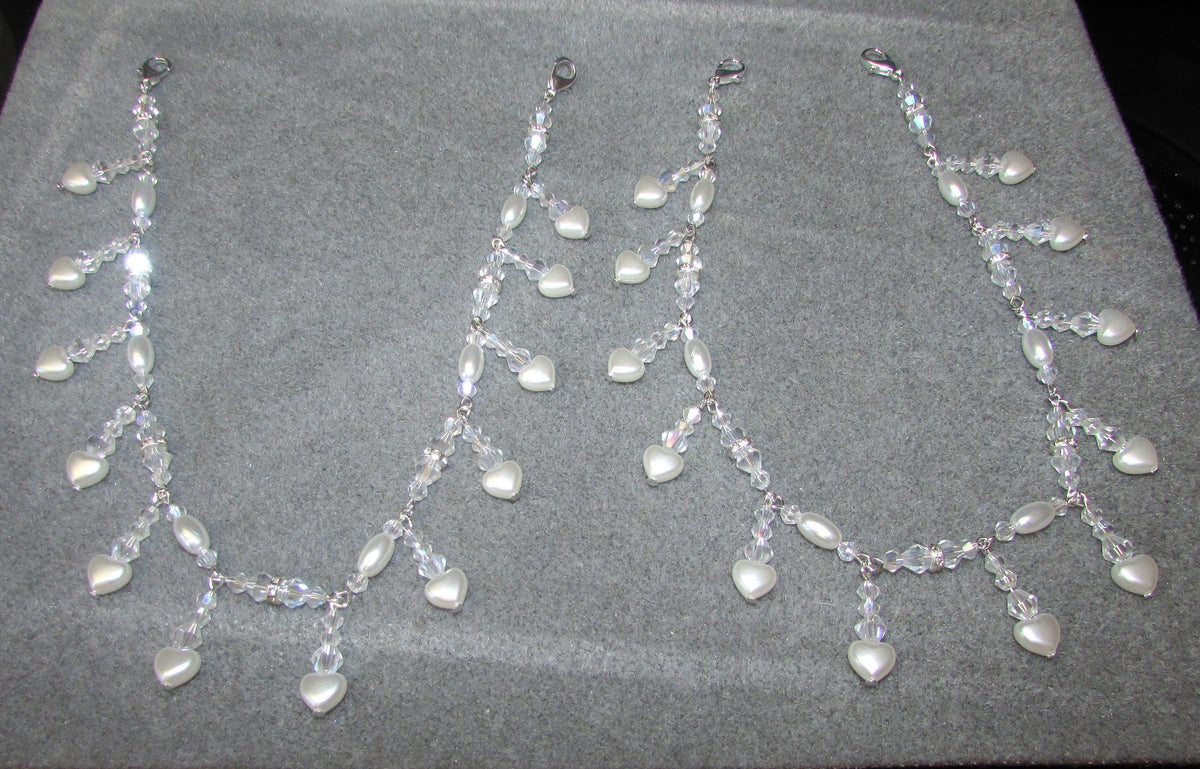Shoulder Arm Chains Crystal and Pearl Heart drops Epaulettes with rice pearls. Handmade Silver Body Jewellery 1 pair