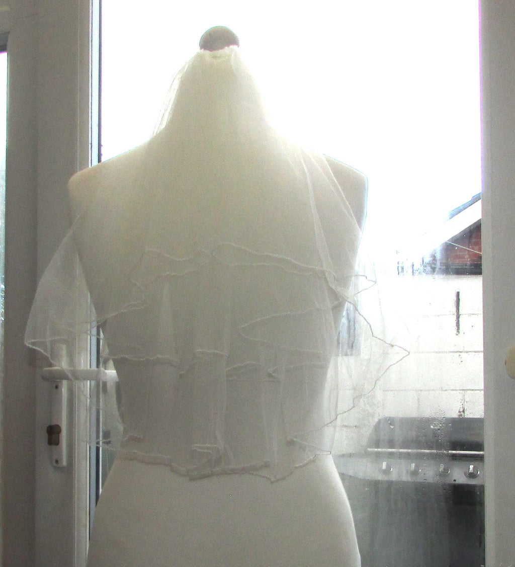 Ivory Wedding veil. Short 2 tier 18 / 20 inch. Pencil edged. Hen do bridal veil Up do style. Pale Ivory option.