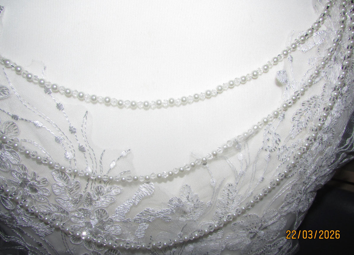 Crystal & Ivory Pearl Bridal Back Drape Chain: Wedding Dress Adornment  3 rows. colour options