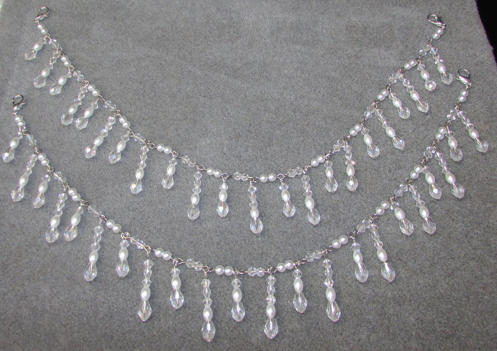 Shoulder Chains Crystal drop Epaulettes:  Treadrop with Crystals, pearls and rice pearls. Handmade Silver Body Jewellery 1 pair