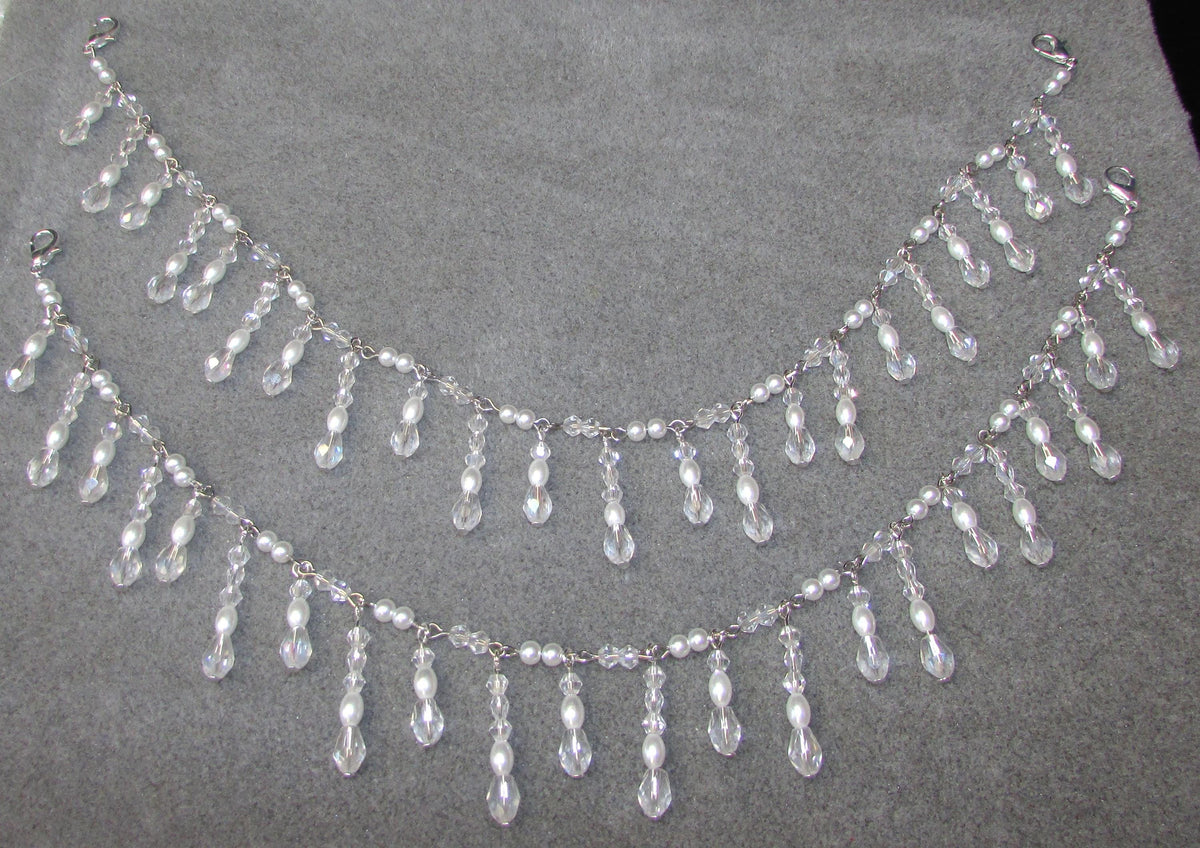 Shoulder Chains Crystal drop Epaulettes:  Treadrop with Crystals, pearls and rice pearls. Handmade Silver Body Jewellery 1 pair