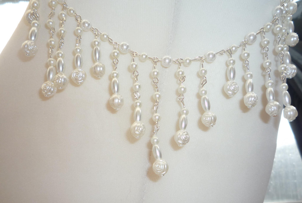 Shoulder arm Chains Pearl drop roses Epaulettes: Handmade Silver Wedding Body Jewellery  sold as 1 pair.