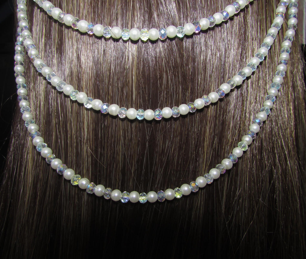AB Crystal & Pearl Bridal Hair Chain Comb | 3 Row Wedding Headpiece | Handmade Bridal Hair Accessory