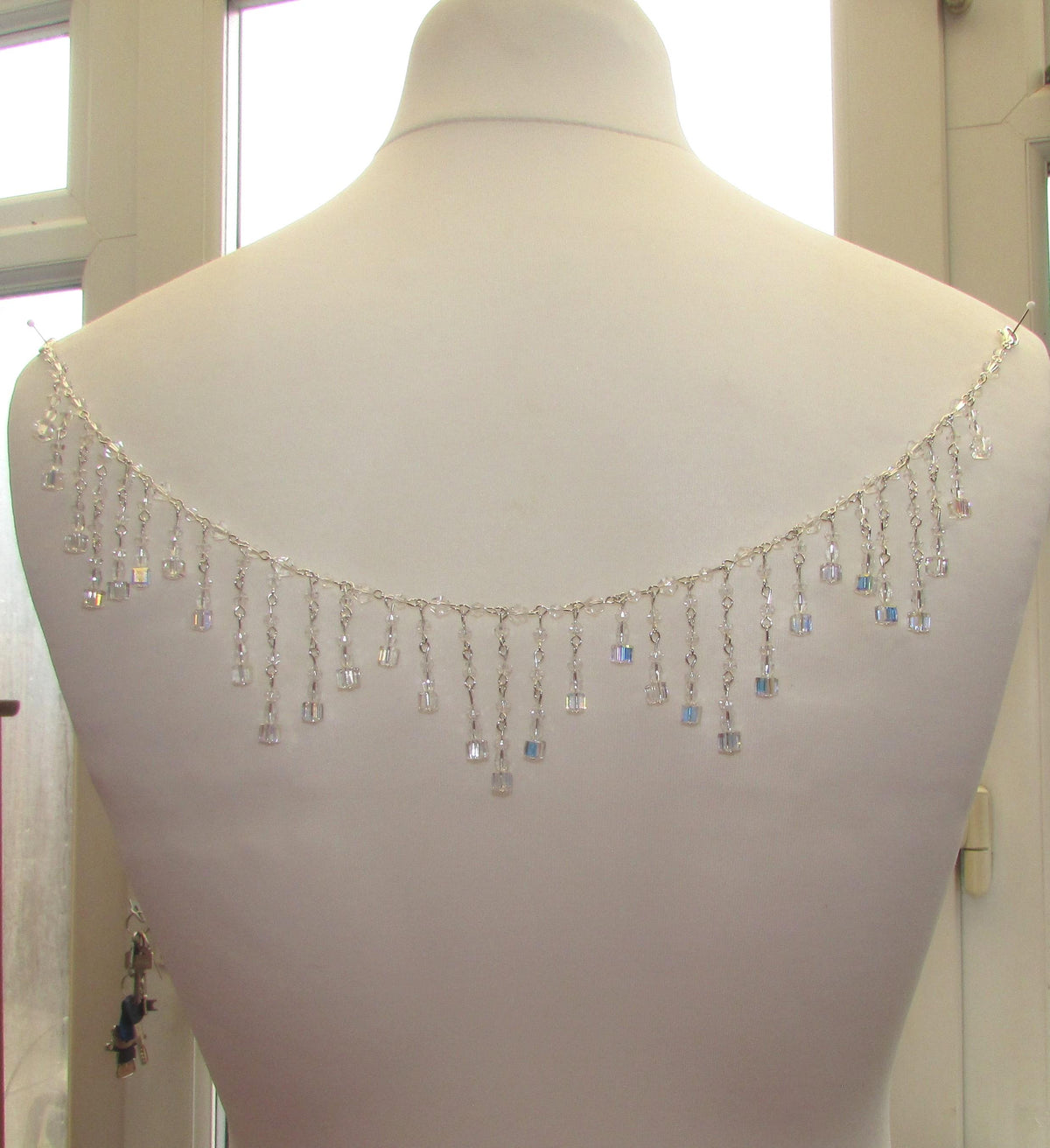 Crystal Back Necklace AB Cube Tassels, Brides Wedding draped necklace Body back Chain jewelery
