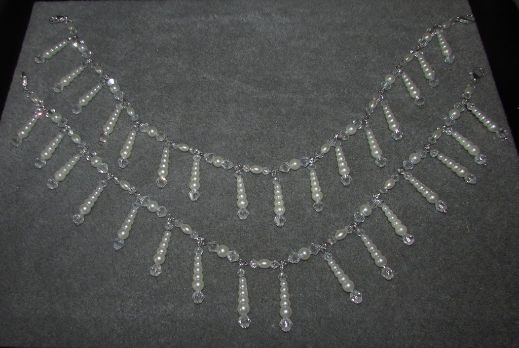 AB Crystal and pearl drop arm Chains Handmade Silver Wedding Body Jewellery  sold as 1 pair. Choose 1 or 2 row options
