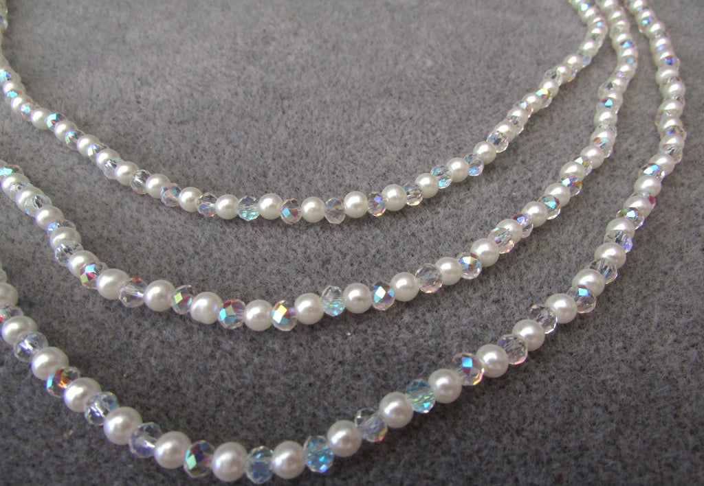AB Crystal and Pearl Shoulder Arm Chain Epaulettes: 3 rows bridal chains sold as 1 pair colour options.