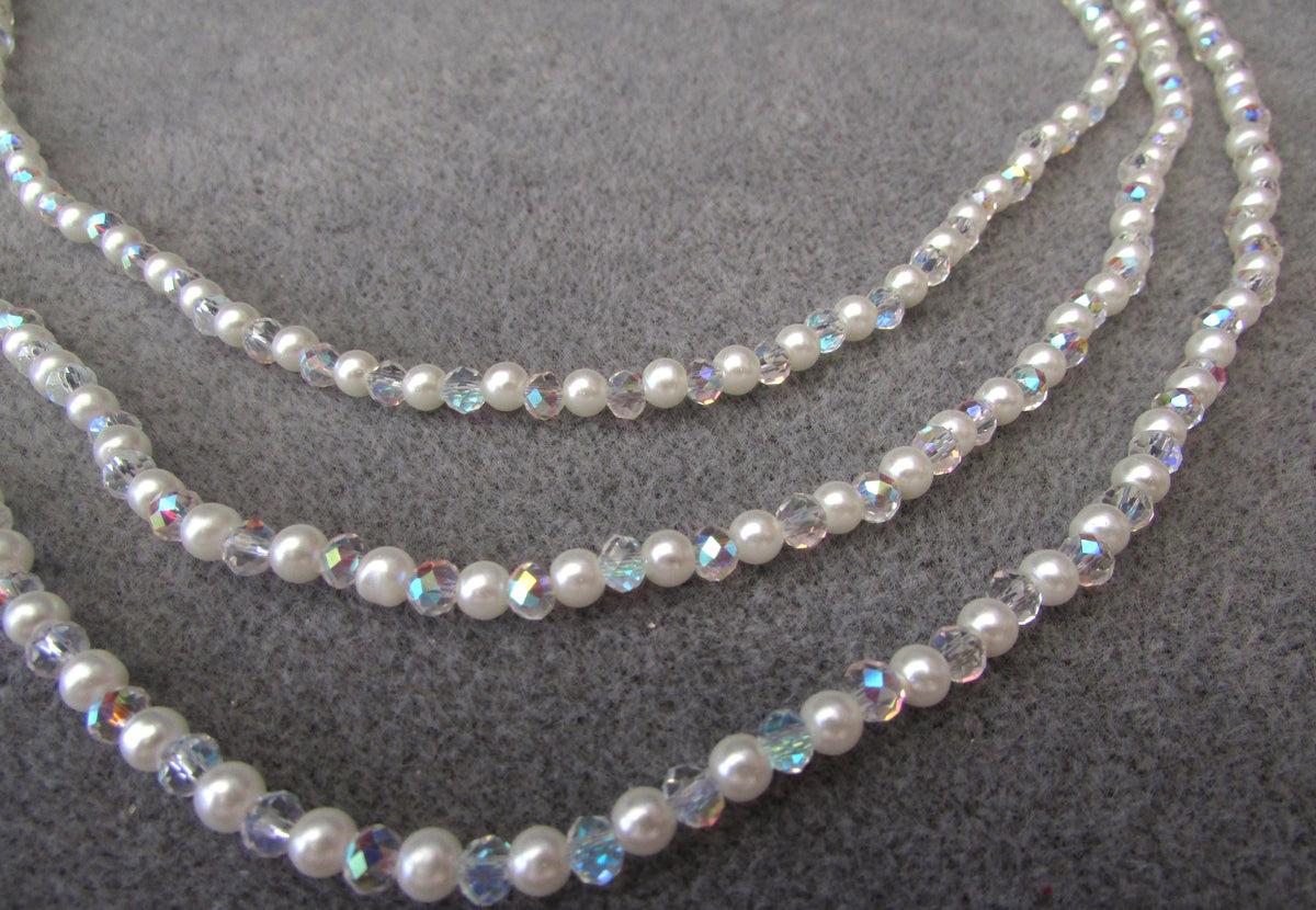 AB Crystal and Pearl Shoulder Arm Chain Epaulettes: 3 rows bridal chains sold as 1 pair colour options.
