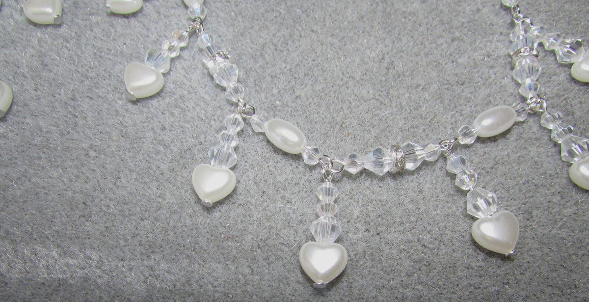 Shoulder Arm Chains Crystal and Pearl Heart drops Epaulettes with rice pearls. Handmade Silver Body Jewellery 1 pair