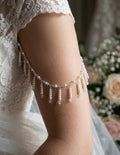 AB Crystal and pearl drop arm Chains Handmade Silver Wedding Body Jewellery  sold as 1 pair. Choose 1 or 2 row options