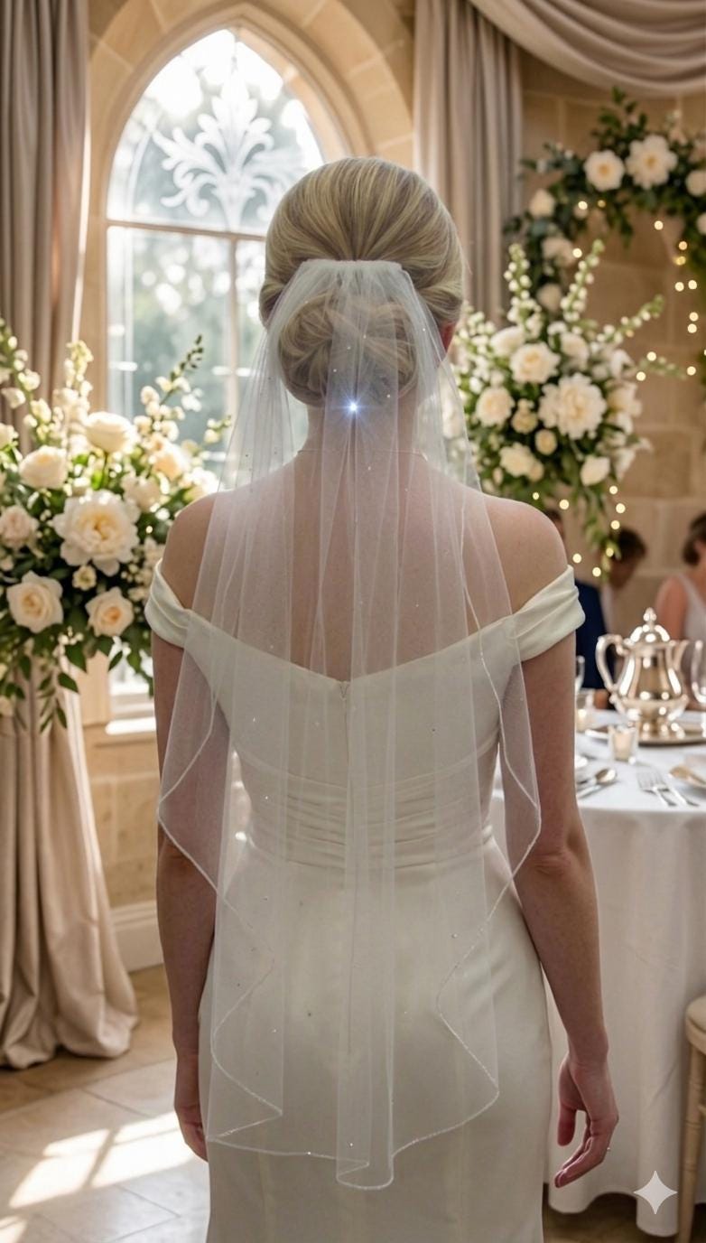 Ivory Wedding veil Diamante Rhinstones. Fingertip 1 tier veil 42 inch. Pencil edged. Pale Ivory option.