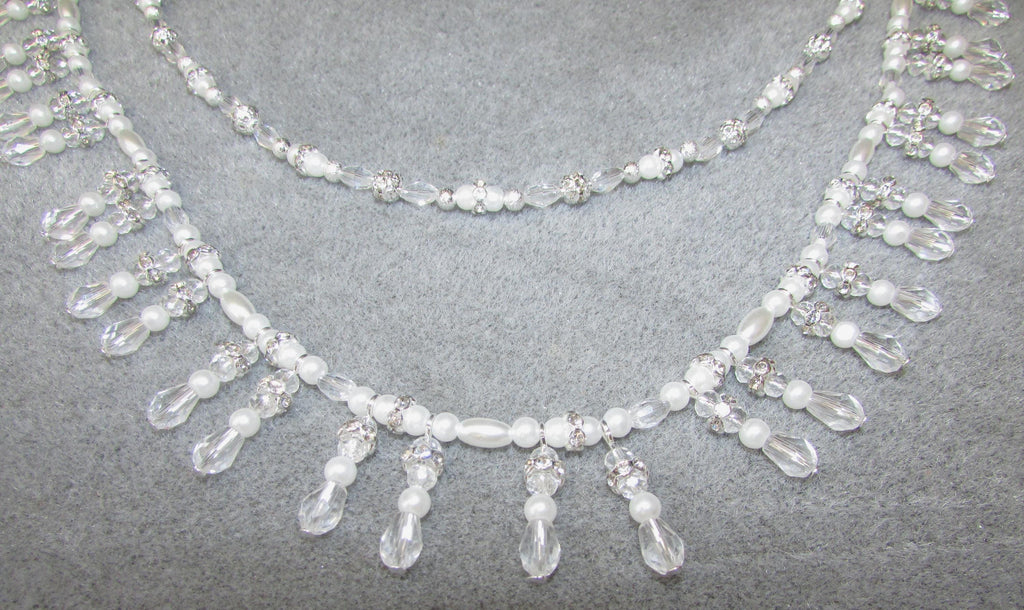Crystal pearl diamante teardrop wedding hair chain accessory comb. Choose 2 rows. Bridal headpiece.