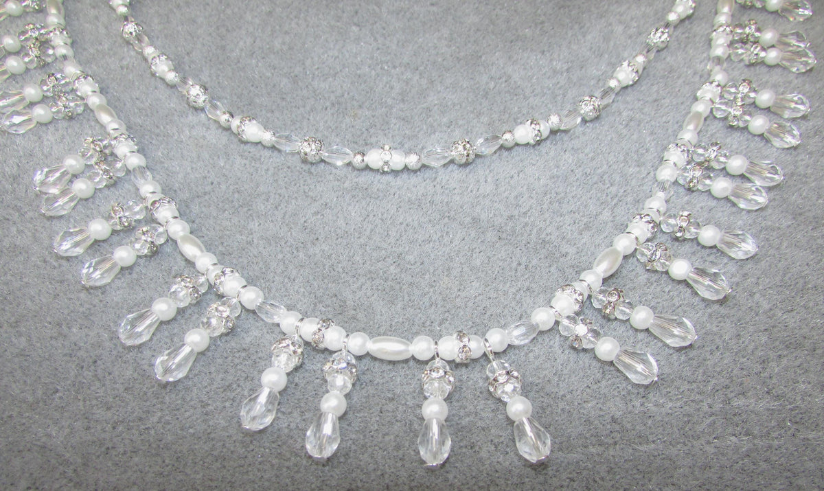 Crystal pearl diamante teardrop wedding hair chain accessory comb. Choose 2 rows. Bridal headpiece.
