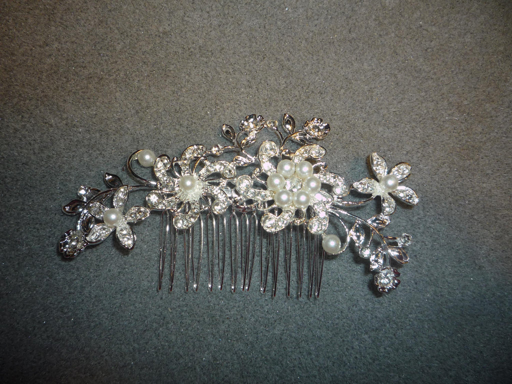 Birdcage veil wedding veil Ivory Diamante and Pearl comb with 2 matching head pins.