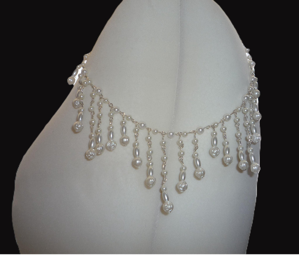 Shoulder arm Chains Pearl drop roses Epaulettes: Handmade Silver Wedding Body Jewellery  sold as 1 pair.