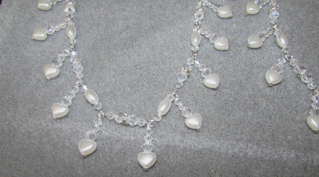 Shoulder Arm Chains Crystal and Pearl Heart drops Epaulettes with rice pearls. Handmade Silver Body Jewellery 1 pair